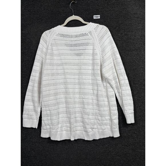 Talbots Open Knit Sweater Plus Size Womens 1X White Pullover Long Sleeve Cotton - Picture 2 of 7